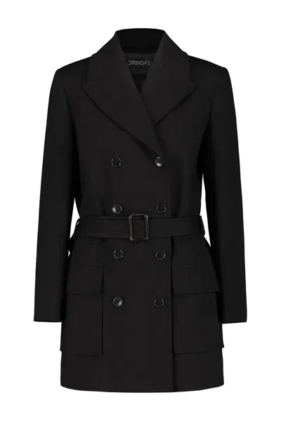 Drhope Double-breasted Long Jacket In Black