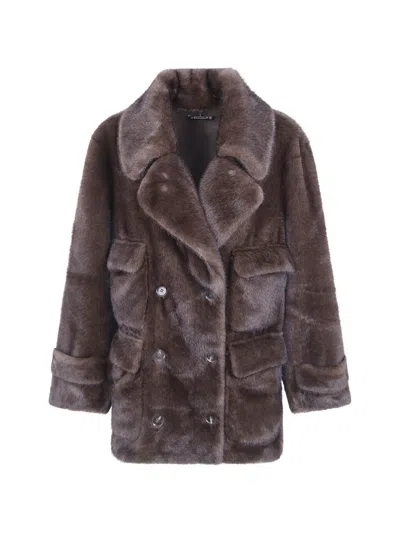 Drhope Double-breasted Faux-fur Coat In Brown
