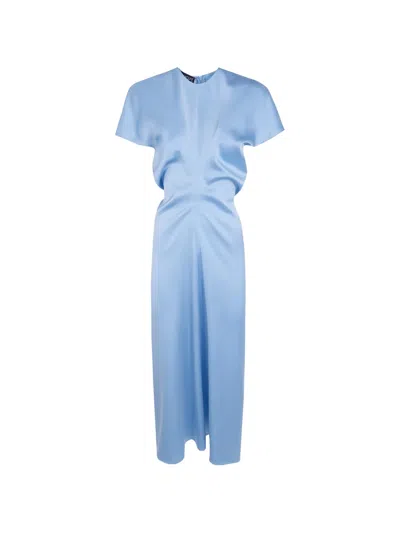 Drhope Gathered Silk Midi Dress In Blue