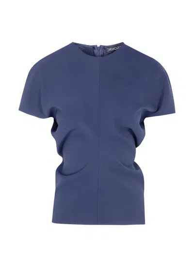 Drhope Gathered-detail Short-sleeve Top In Blue