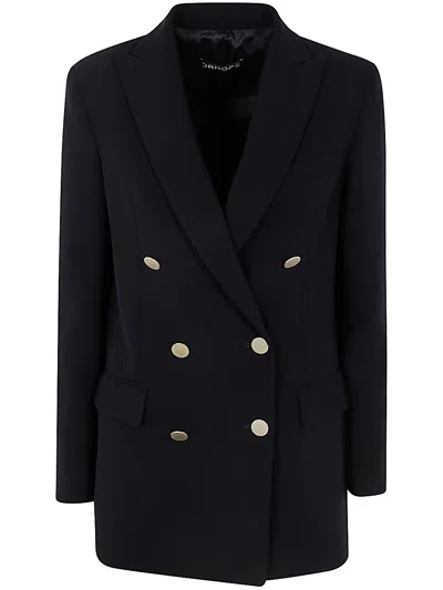 Drhope Gold Bott. Double Breasted Coat In Black  