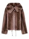 Drhope Herringbone-pattern Faux-fur Jacket In Brown