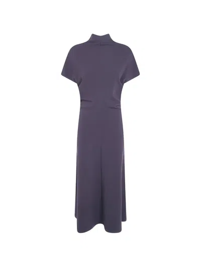 Drhope High-neck Gathered-waist Midi Dress In Blue