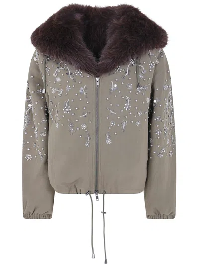 Drhope Jacket Canvas And Fur "soleil Bright" In Brown
