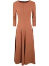 Drhope Three-quarter Sleeve Flared Dress In Brown