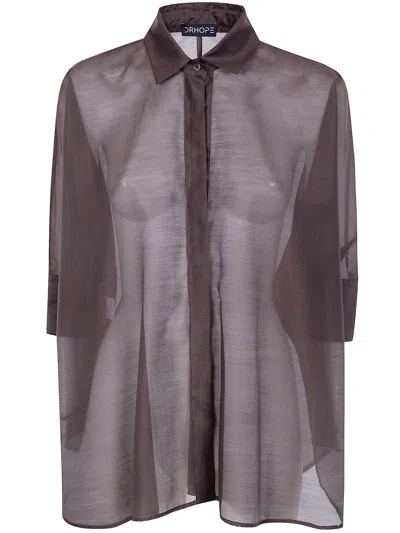 Drhope Sheer Button-up Shirt In Brown