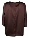 Drhope Satin Three-quarter Sleeve Shirt In Brown