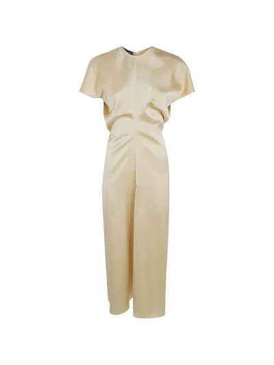 Drhope Satin-finish Gathered-waist Midi Dress In Neutral