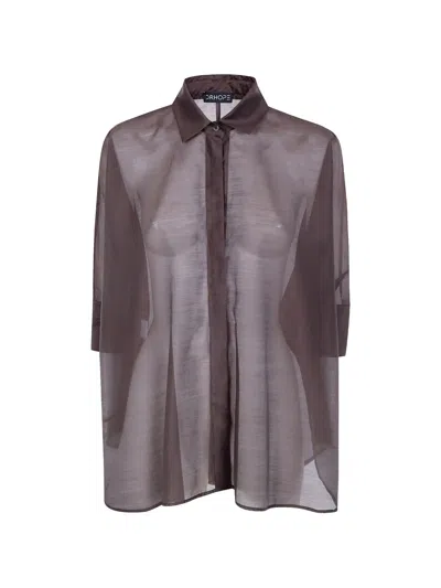 Drhope Sheer Button-up Shirt In Brown