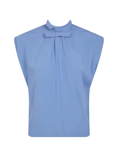 Drhope Silk Blend Bow Blouse In Blue