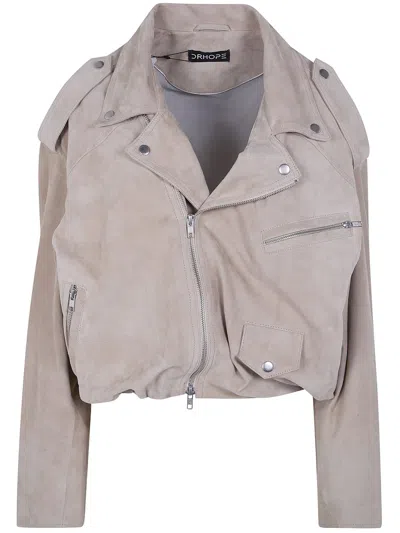 Drhope Suede Bikers Jacket In Neutral
