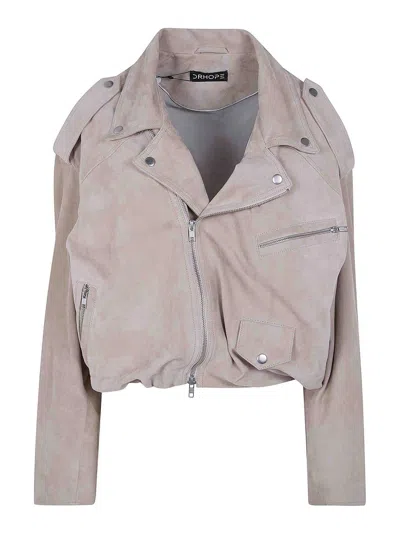Drhope Suede Bikers Jacket In Nude & Neutrals