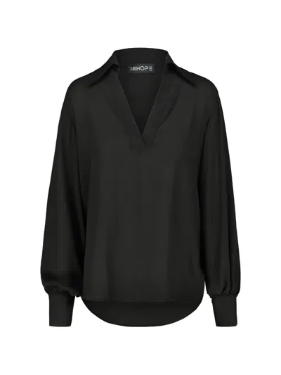 Drhope V-neck Long-sleeve Blouse In Black