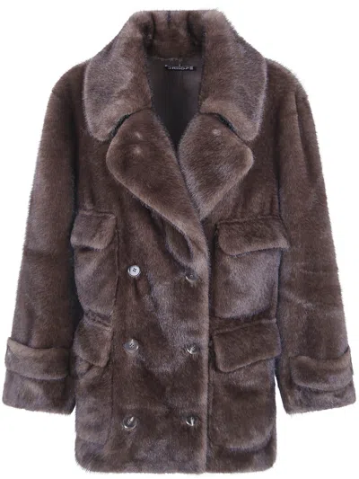 Drhope Double-breasted Faux-fur Coat In Brown