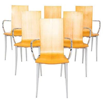 Pre-owned Driade 1990s Set Of Six Philippe Starck For  Olly Tango Dining Arm Chairs In Brown