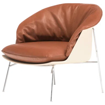 Pre-owned Driade Moon Armchair In Beige With Brown Leather Cushion By Ludovica & Roberto Palomba