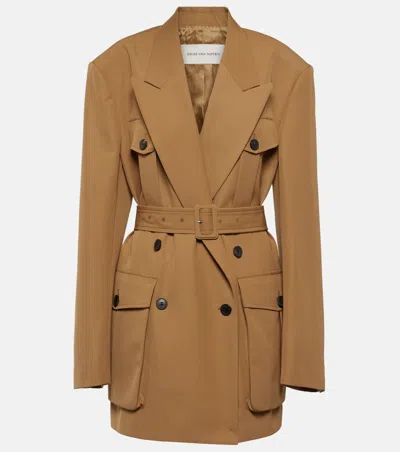Dries Van Noten Double-breasted Gabardine Jacket In Brown