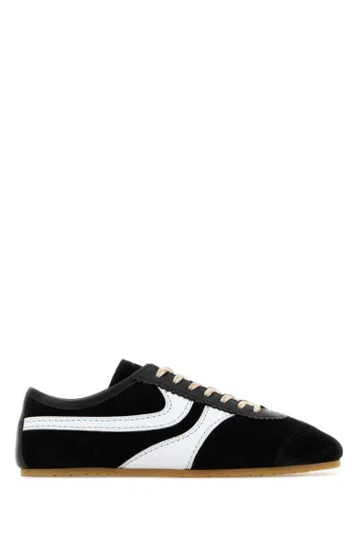 Dries Van Noten White Leather Striped Suede Sneakers In Black