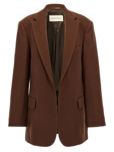Dries Van Noten Brushed Wool-blend Twill Blazer In Brown