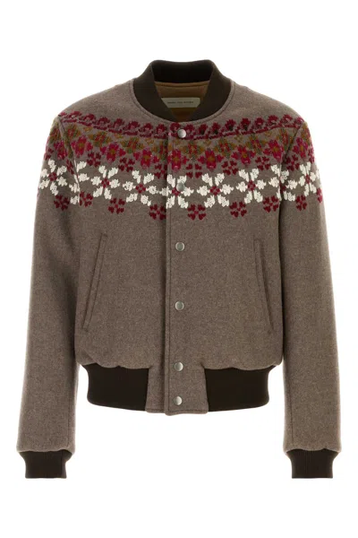 Dries Van Noten Wool Blend Valtor Bomber Jacket Embroidery In Brown