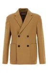 Dries Van Noten Wool Blend Double-breasted Blazer With Front Pockets In Camel