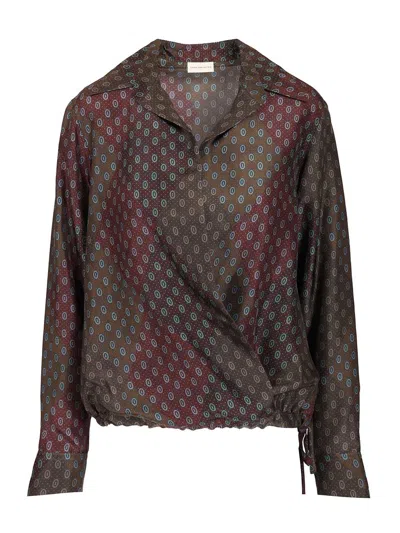 DRIES VAN NOTEN 01160-CEDAL 2127 ARGYLE TIE MOTIF PRINTED SILK HABOTAI SHIRT SHIRTS BORDEAUX
