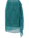 Dries Van Noten Floral Sheer Overlay Asymmetric Hem Skirt In Blue