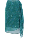 Dries Van Noten Floral Sheer Overlay Asymmetric Hem Skirt In Blue
