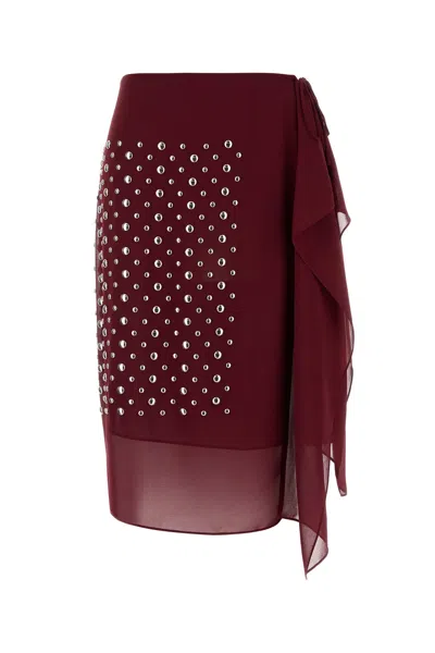 Dries Van Noten Bordeaux Wrap Skirt With Appliqués In Burgundy
