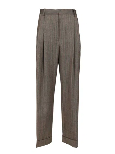 Dries Van Noten 02070-partan 2250 Melange Stripe Wool Pants Trousers Grey In Gray