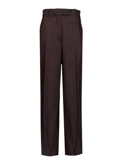 DRIES VAN NOTEN 02130-PENN 2267 STRIPE CUPRO PANTS TROUSERS BORDEAUX