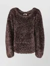 Dries Van Noten 03290 Tess Long Sleeve Metallic Knit Sweater In Brown