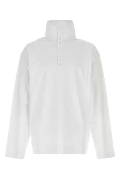 Dries Van Noten Hegon Cotton Polo Shirt High Collar In Metallic