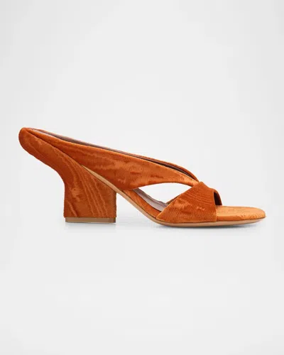 Dries Van Noten 100mm Ribbed Velvet Mule Sandals In Orange