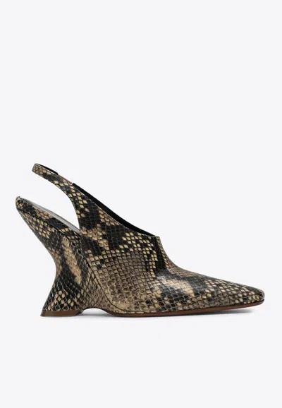 Dries Van Noten 105 Snake-effect Leather Wedge Pumps