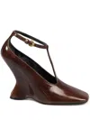Dries Van Noten Tan Leather Wedge Mary Jane Heels In Brown