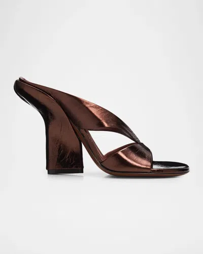Dries Van Noten 120mm Metallic Leather Mules In Mid Brown