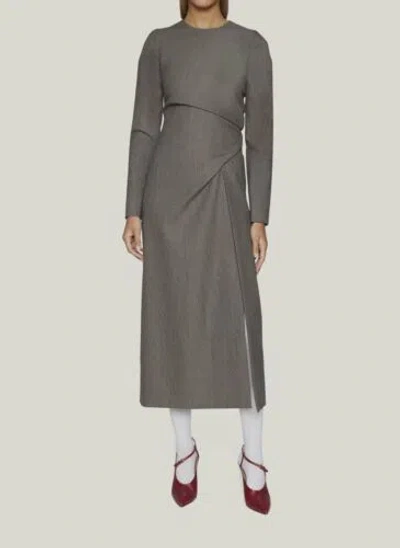 Pre-owned Dries Van Noten $1495  Women's Brown Wool Folded Long Sleeve Dalba Dress Size 36