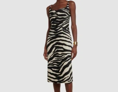 Pre-owned Dries Van Noten $1495  Women's Ivory Dozz Zebra Print Sheath Midi Dress Size 36 In White