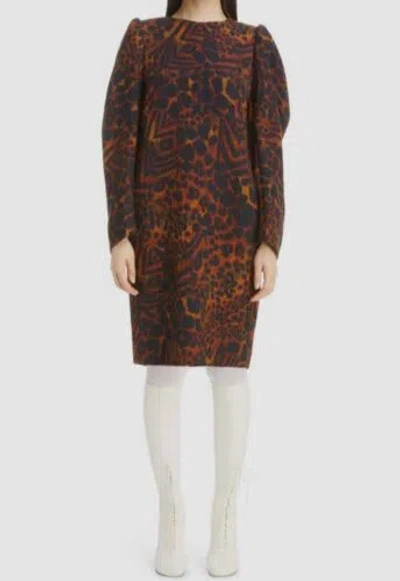 Pre-owned Dries Van Noten $1760  Women's Brown Animal Denzo Sheath Dress Size 38