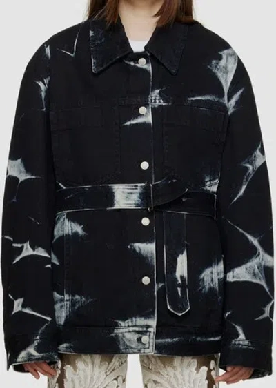 Pre-owned Dries Van Noten $1890  Womens Black Bleached Denim Jacket Coat Size L