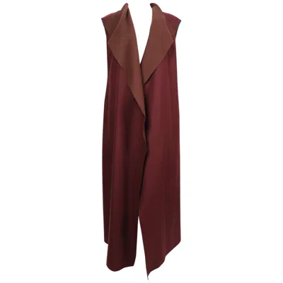 Pre-owned Dries Van Noten 1990's  Maxi Length Burgundy Wool Sleeveless Coat In Red