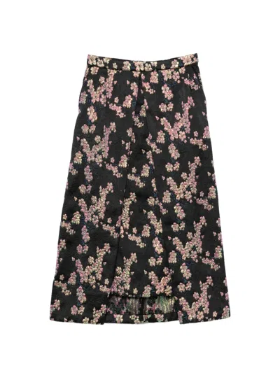Pre-owned Dries Van Noten 1990s Floral-embellished Midi Skirt In Black