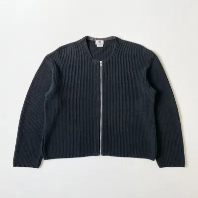 Pre-owned Dries Van Noten 1990s Ribbed Zip Knit Cotton Cardigan In Blue