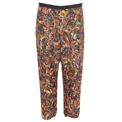 Pre-owned Dries Van Noten 2008 Multicolor 100% Silk Watercolor Print Tapered Pants Fr42 Xl In Brown