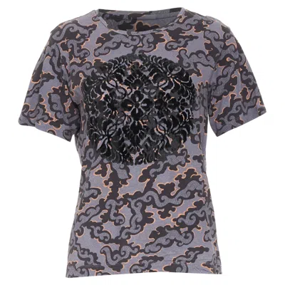 Dries Van Noten 2013 Purple Orange Oriental Cloud Print Felt Applique Tshirt S