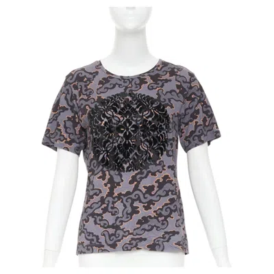 Pre-owned Dries Van Noten 2013 Purple Orange Oriental Cloud Print Felt Applique Tshirt S