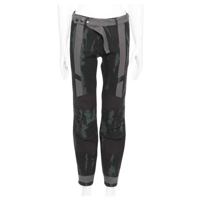 Pre-owned Dries Van Noten 2014 Runway Green Black Grey Tie Dye Print Bondage Biker Jeans