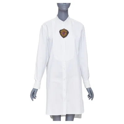 Pre-owned Dries Van Noten 2016 Runway Military Badge Bib Panel Cotton Shirt Dress Fr36 S In Gray