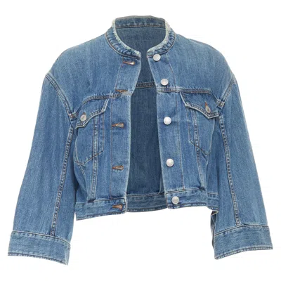 Dries Van Noten 2017 Blue Washed Distressed 3/4 Sleeve Crop Denim Jacket Fr38 M